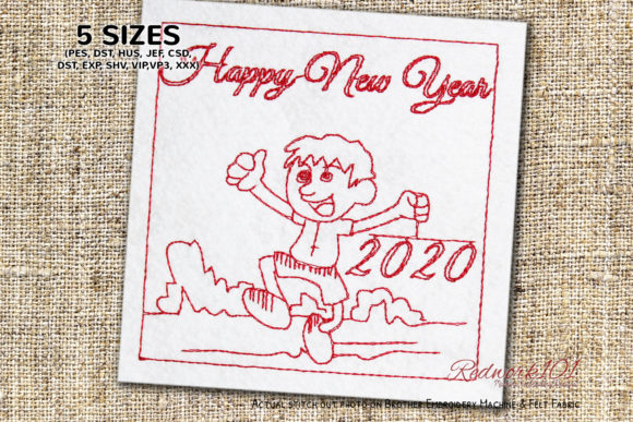 Happy Boy Celebrating New Year Redwork: A Designer's Review