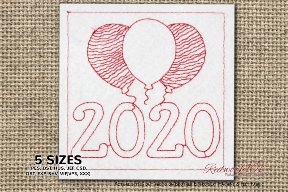 Happy Year 2020 Ballooons Redwork Review