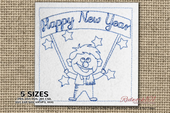 Man with New Year Signage Redwork: A Craft Fair Review